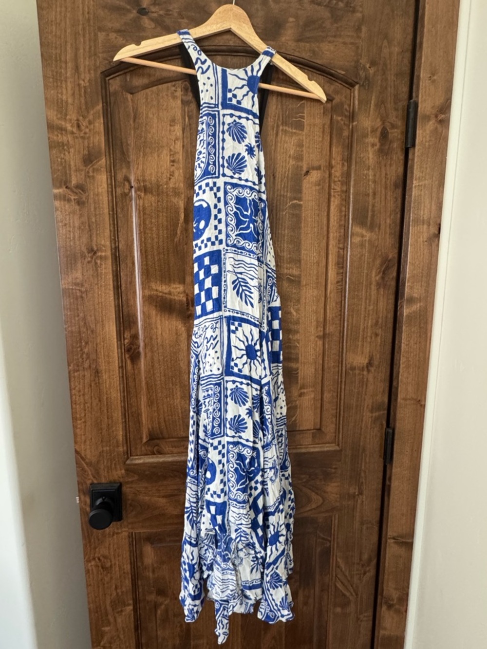 Ecote Blue and White Patterned Maxi Dress